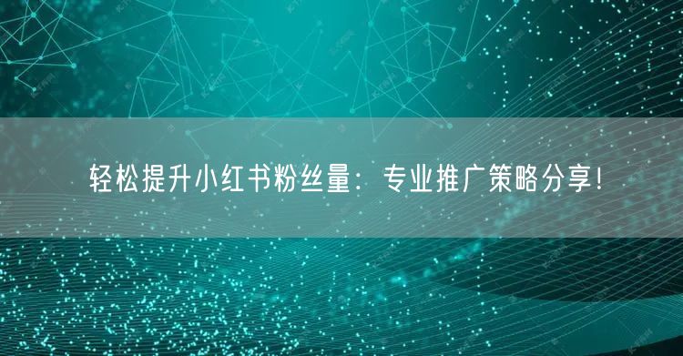轻松提升小红书粉丝量：专业推广策略分享！