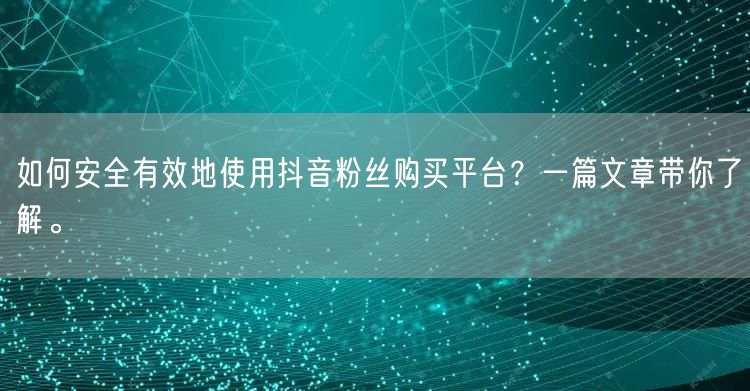 如何安全有效地使用抖音粉丝购买平台？一篇文章带你了解。